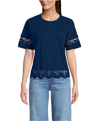 Lands' End Women's Short Sleeve Slub Jersey Cutwork T-Shirt