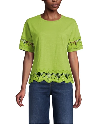 Lands' End Women's Short Sleeve Slub Jersey Cutwork T-Shirt