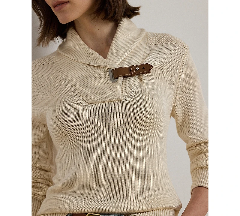 Lauren Ralph Women's Sabree Long Sleeve Buckle-Trim Sweater