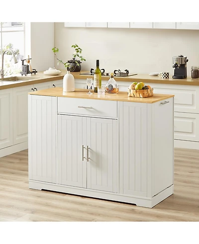 Streamdale Furniture Kitchen Island w/ Drawers & Trash Storage - White