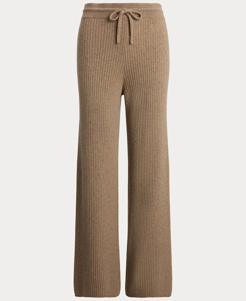 Lauren Ralph Women's Rib-Knit Cashmere Checha Full Length Wide-Leg Pants