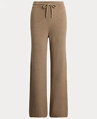 Lauren Ralph Women's Rib-Knit Cashmere Checha Full Length Wide-Leg Pants