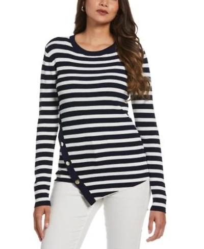 Ella Rafaella Womens Snap Trim Stripe Asymmetrical Sweater