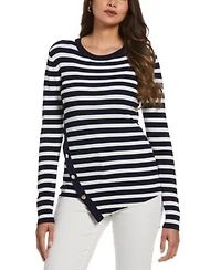 Ella Rafaella Womens Snap Trim Stripe Asymmetrical Sweater
