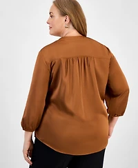 Jones New York Plus Size Satin 3/4-Puff Sleeve V-Neck Blouse