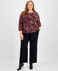 Jones New York Plus Paisley Puff-Sleeve Crewneck Top