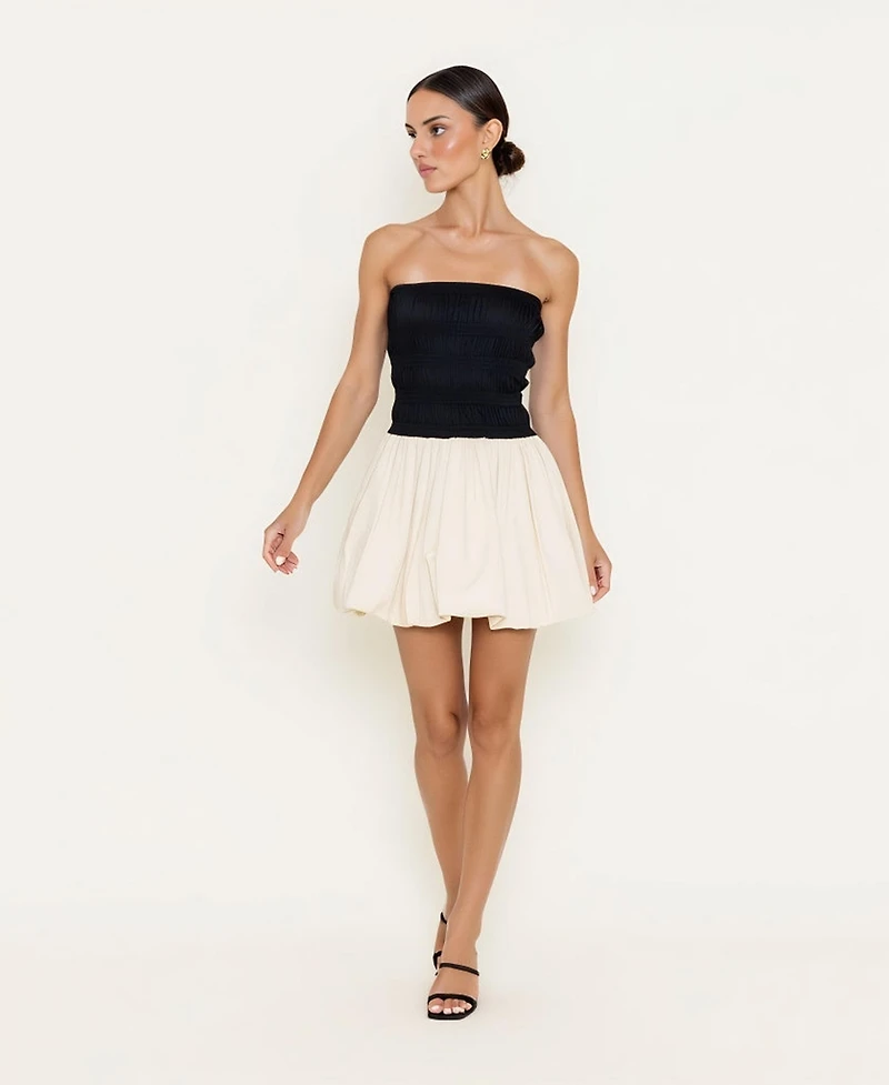 Modenaire Women's Strapless Smocked Bodice Bubble Hem Mini Dress