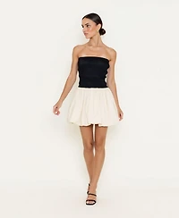 Modenaire Women's Strapless Smocked Bodice Bubble Hem Mini Dress