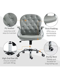 Vinsetto Button Tufted Home Office Chair with Adjustable Height Armrests