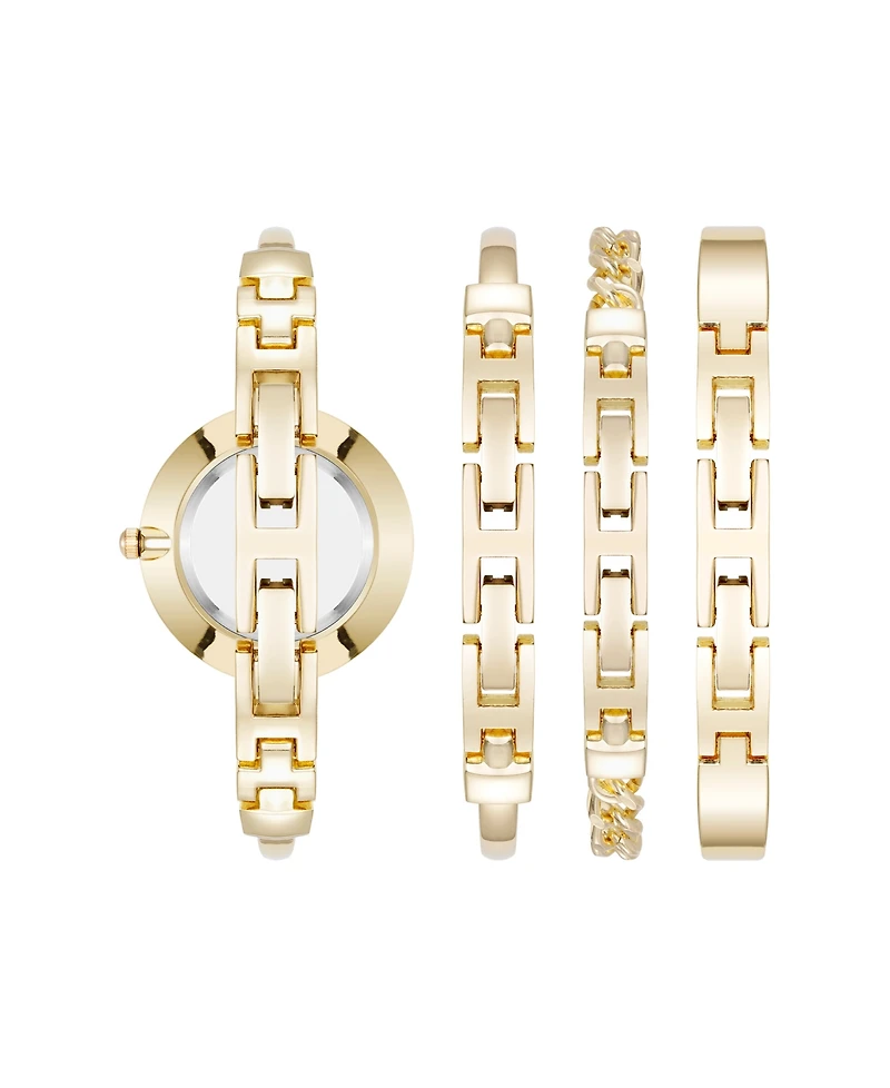 Anne Klein Women's Quartz Pink and Gold-Tone Metal Alloy Bangle Watch Set, 32mm