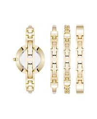 Anne Klein Women's Quartz Pink and Gold-Tone Metal Alloy Bangle Watch Set, 32mm