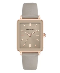 Anne Klein Women's Quartz Rectangular Taupe Leather and Rose Gold-Tone Metal Alloy Watch, 26mm