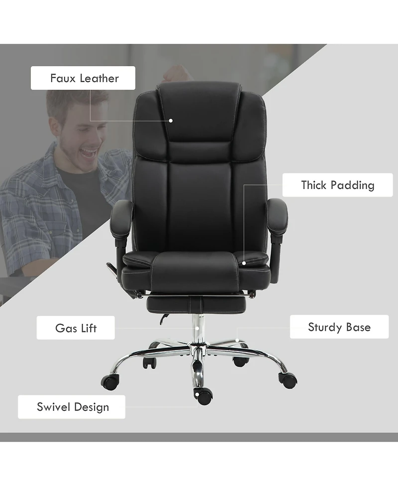 Vinsetto Massage Office Chair with Footrest, Pu Leather Desk Chair,