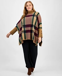 Jones New York Plus Plaid Drop-Shoulder Button-Cuff Sweater