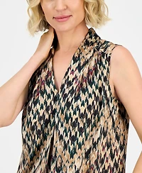 Kasper Women's Chevron-Printed Satin V-Neck Blouse