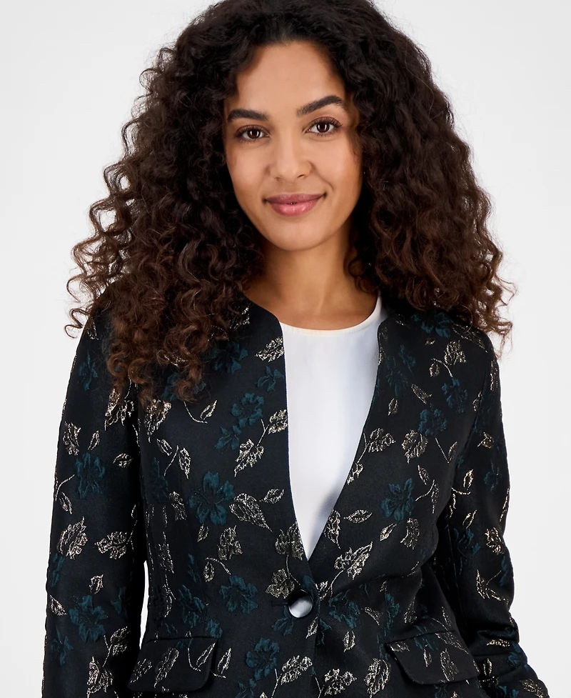 Kasper Women's Metallic Jacquard Collarless Jacket, Regular and Petite Sizes