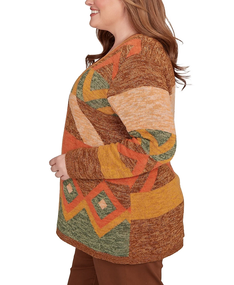 Alfred Dunner Plus Mount Laurel Patchwork Long Sleeve Cardigan Sweater