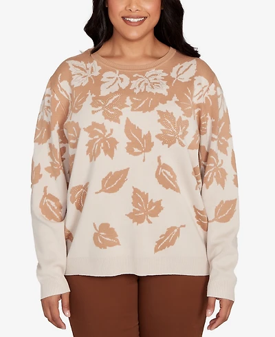 Alfred Dunner Plus Mount Laurel Falling Leaf Long Sleeve Sweater