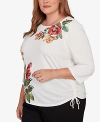 Alfred Dunner Plus Mount Laurel Asymmetric Floral Side Tie Top
