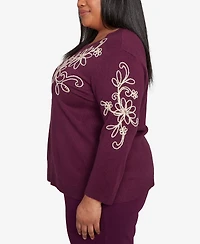 Alfred Dunner Plus Urban Legend Diagonal Floral Embroidered Sweater
