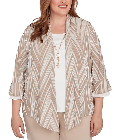 Alfred Dunner Plus Urban Legend Exploded Chevron Two One Pull On Top with Necklace