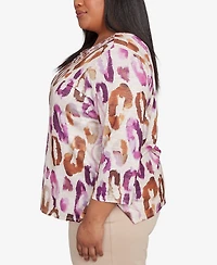 Alfred Dunner Plus Urban Legend Dramatic Animal Three Quarter Sleeve Top