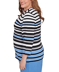 Alfred Dunner Plus As Usual Textured Stripe Sweater with Necklace