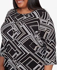 Alfred Dunner Plus As Usual Geometric Textured Top with Necklace