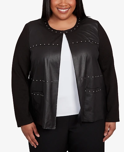 Alfred Dunner Plus As Usual Sweater Trim Pull On Jacket