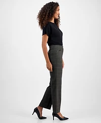 Kasper Plaid Faux-Leather Straight-Leg Pants, Regular & Petites