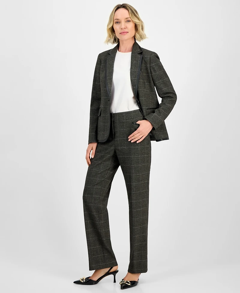 Kasper Plaid One-Button Faux-Leather Jacket, Regular & Petites