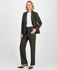 Kasper Plaid One-Button Faux-Leather Jacket, Regular & Petites