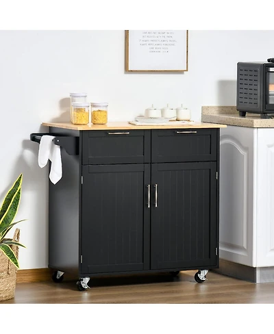 Halifax North America Black Kitchen Trolley: Modern Rolling Cart with Adjustable Shelving