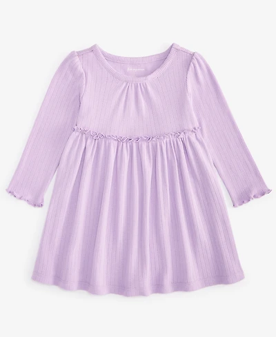First Impressions Baby Girls Long-Sleeve Solid Pointelle Dress, Macy's Exclusive