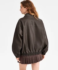 Bar Iii Women's Oversized Faux-Leather Bomber Jacket, Macy's Exclusive
