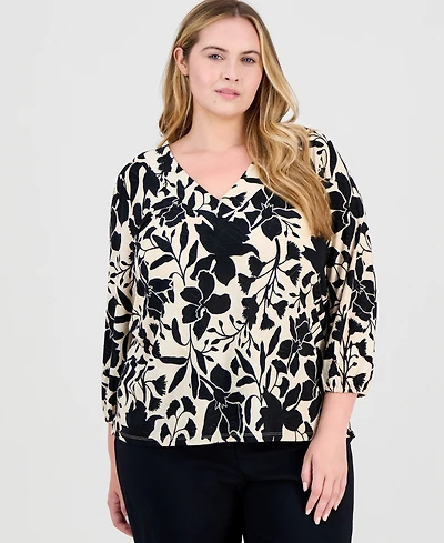 Jm Collection Plus Size Printed V-Neck Jacquard Top, Macy's Exclusive
