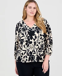 Jm Collection Plus Size Printed V-Neck Jacquard Top, Macy's Exclusive