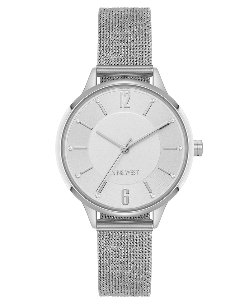 Nine West Women's Quartz Capital Silver-Tone Stainless Steel Mesh Watch, 34mm