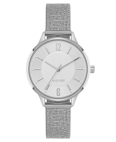 Nine West Women's Quartz Capital Silver-Tone Stainless Steel Mesh Watch, 34mm