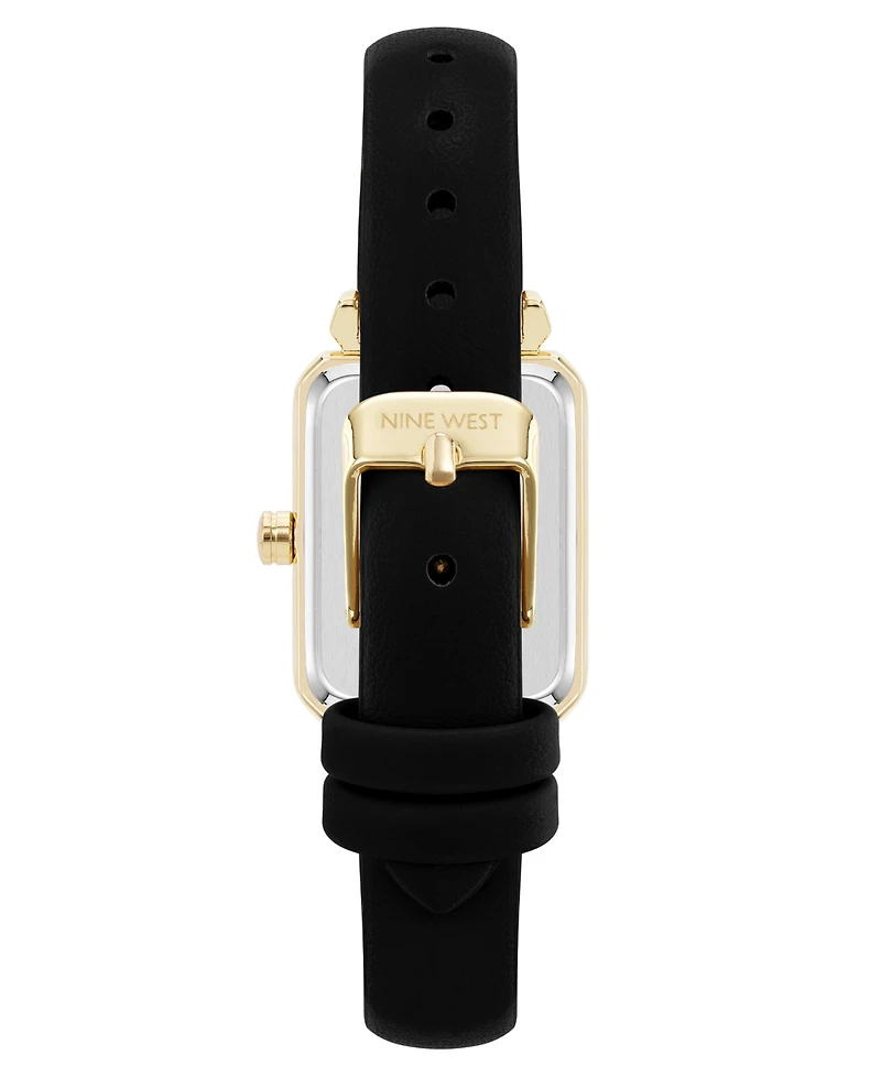 Nine West Women's Quartz Everyday Black Leather and Gold-Tone Watch, 25mm