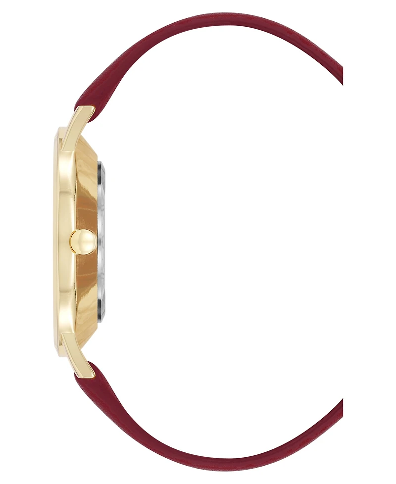 Nine West Women's Quartz Signature Burgundy Leather and Gold-Tone Watch, 34mm