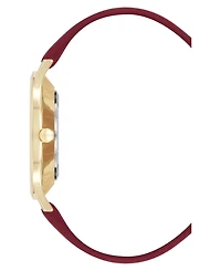 Nine West Women's Quartz Signature Burgundy Leather and Gold-Tone Watch, 34mm
