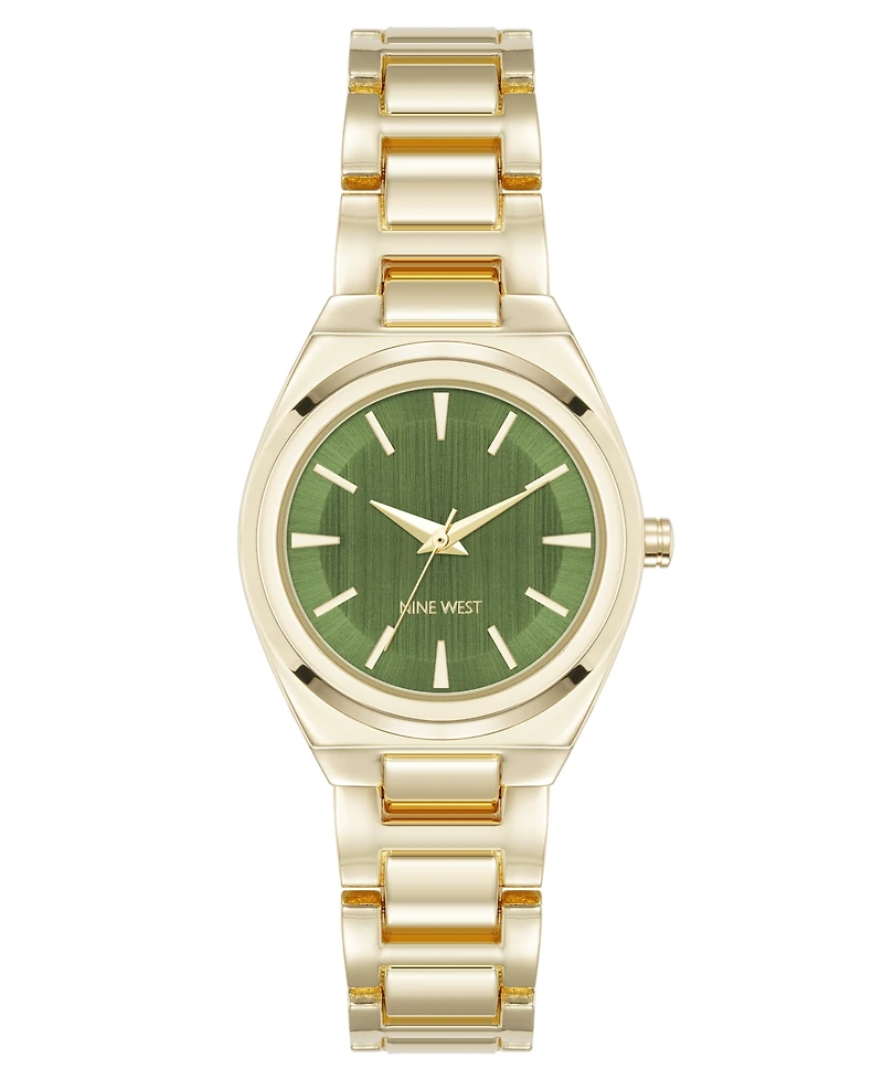Anne Klein Women's Quartz Minimalist Olive and Gold-Tone Metal Alloy Watch, 30mm