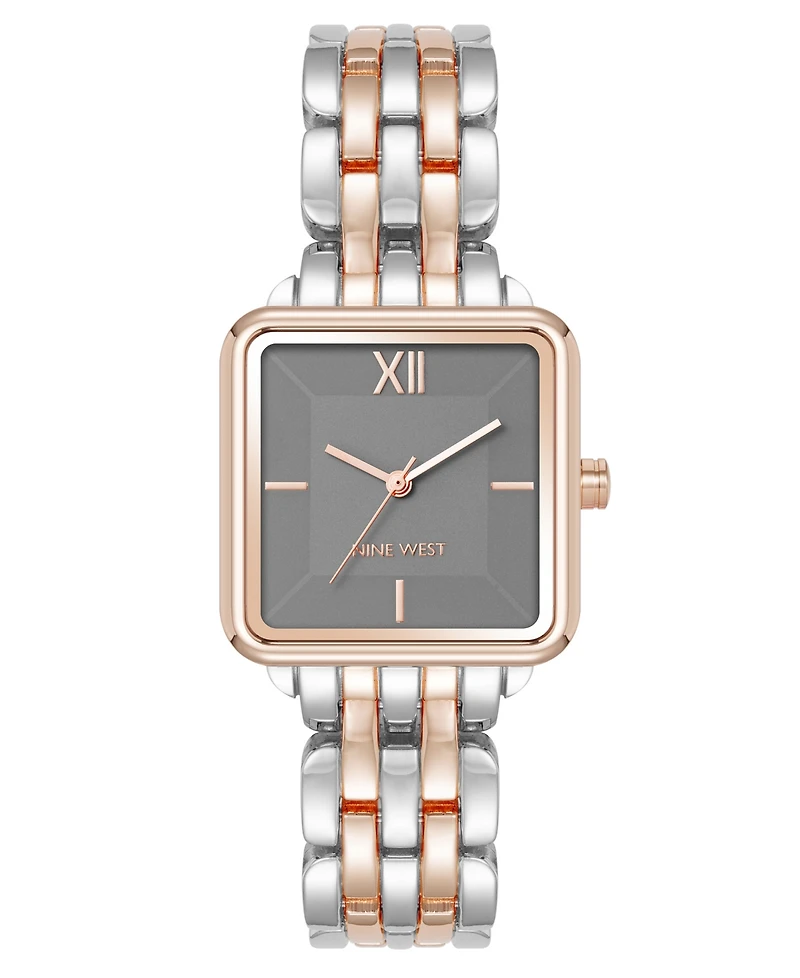 Anne Klein Women's Quartz Square Gray and Two-Tone Metal Alloy Watch, 29mm