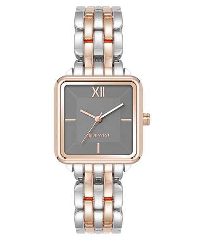 Anne Klein Women's Quartz Square Gray and Two-Tone Metal Alloy Watch, 29mm