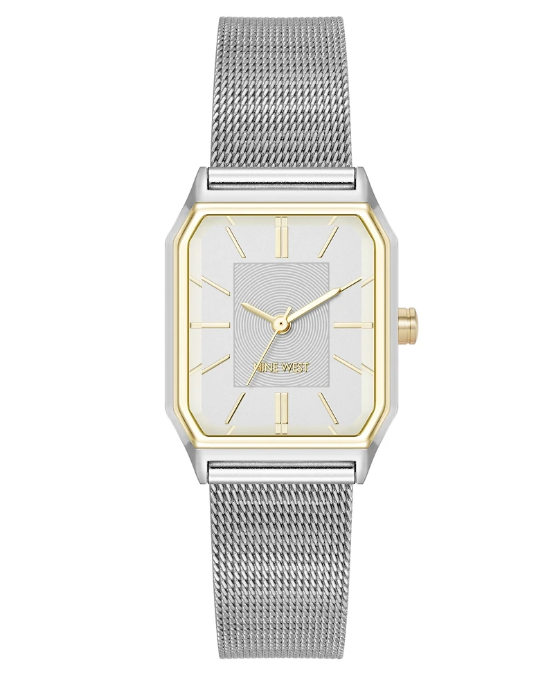 Nine West Women's Quartz Faceted Silver-Tone and Gold-Tone Stainless Steel Mesh Watch, 26mm