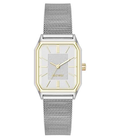 Nine West Women's Quartz Faceted Silver-Tone and Gold-Tone Stainless Steel Mesh Watch, 26mm