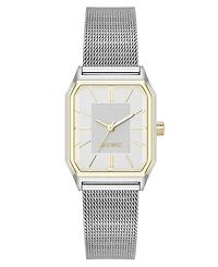 Nine West Women's Quartz Faceted Silver-Tone and Gold-Tone Stainless Steel Mesh Watch, 26mm