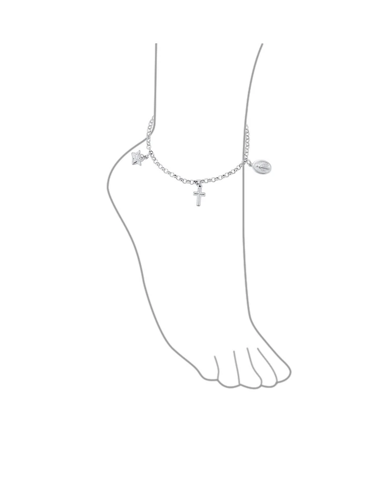 Bling Jewelry Multi Charm Virgin Mary Medallion Religious Dangle Anklet Ankle Bracelet Sterling Silver Long 10 Inch 1