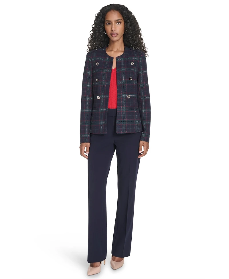 Tommy Hilfiger Women's Windowpane Open Front Band Jacket